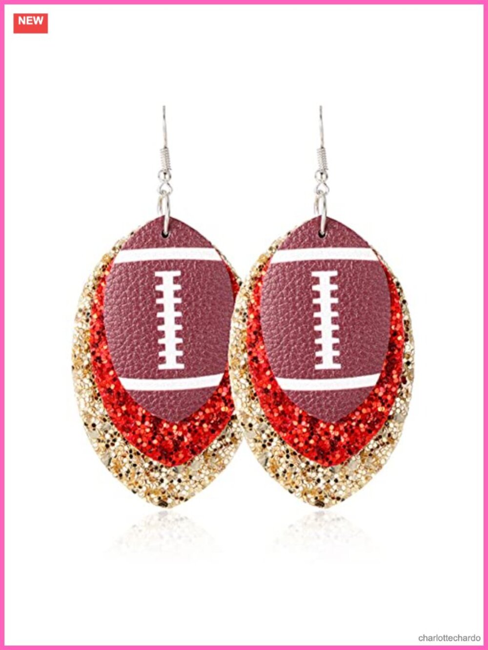 Handmade Layered Teardrop Faux Leather Football Earrings Lightweight Drop Dangle